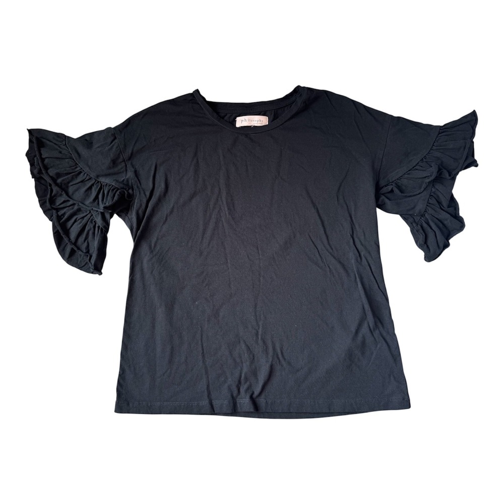 Philosophy Republic Boho Ruffle Sleeve Black Cotton Top Romantic Chic Minimalist